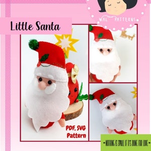 Little Santa  Felt Pattern PDF SVG  Felt Doll Christmas Ornament Decor Handsew Santa Claus Sewing Tutorial DIY Advent Calendar