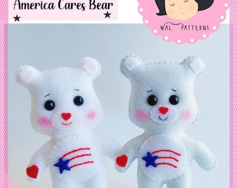 America Cares Bear - Felt Pattern - Ornament - 4th July - Christmas - Baby Crib Mobile - Plush Toy - Tutorial SVG PDF