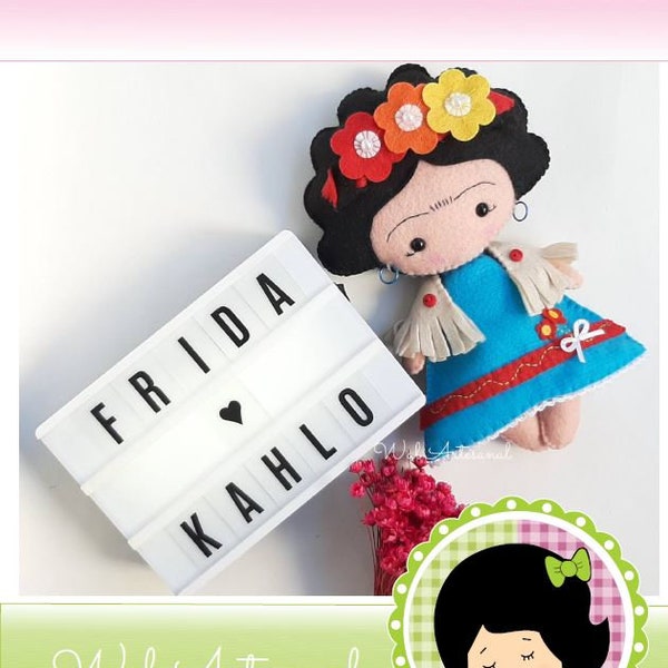 Frida Inspired - Felt PDF Pattern - Doll Revisited - Cute Doll - Couture - Nursery - Mexican Doll - Artist Doll - Felt Doll - Diy - Handmade