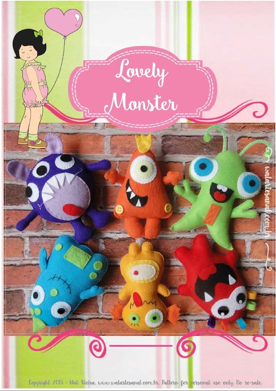Lovely Monsters Felt Pattern PDF Handsew Halloween Party Kids Toys