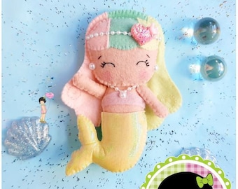 Little Mermaid - PDF Pattern - Felt Pattern - Tutorial - Sea Life - Mermaid Girl - Felt Doll - Cute Ornament - Nursery - Ocean Toy - Kawaii