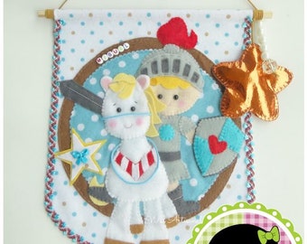 Little Knight - PDF Pattern - Felt Banner - Children's Knight, Boy, Horse