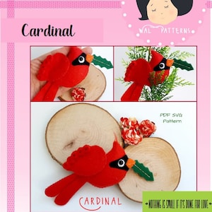 Sweet Cardinal Felt Pattern PDF SVG Felt Bird Christmas Ornament Decor Handsew Sewing Tutorial DIY Advent Calendar Red Birdie