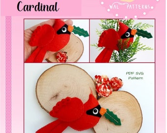 Sweet Cardinal Felt Pattern PDF SVG Felt Bird Christmas Ornament Decor Handsew Sewing Tutorial DIY Advent Calendar Red Birdie