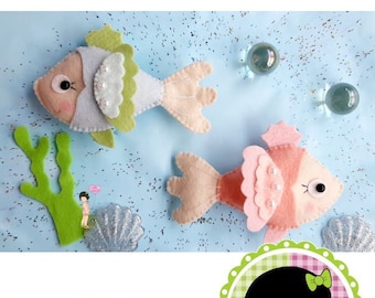 Fish - Felt PDF Pattern - Sea Life - Fish Ornament - Ocean Toys - Sea Creatures - Seaweed - Mermaid - Nursery - Marine Animals