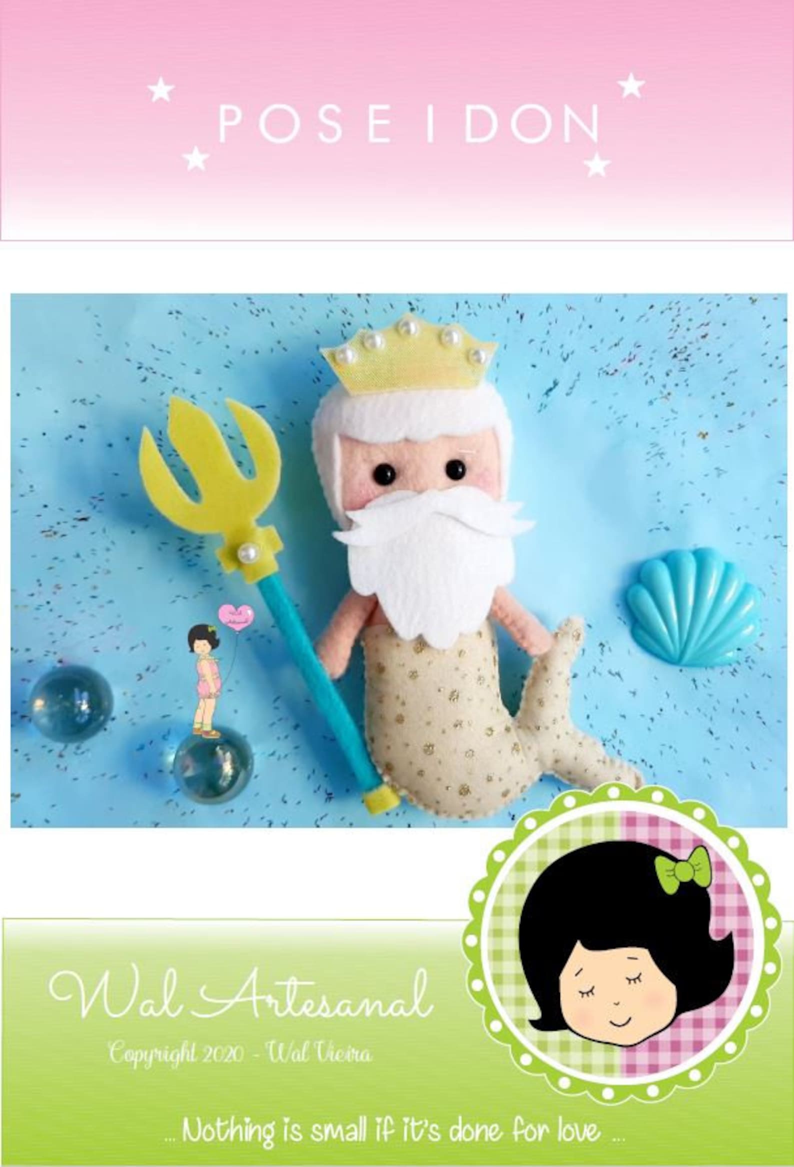 Felt Poseidon PDF Pattern Tutorial Mythology Neptune Etsy