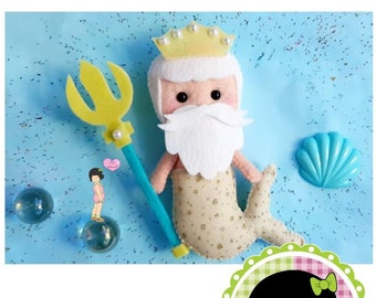 Felt Poseidon - PDF Pattern - Tutorial - Mythology Neptune Trident - Ocean Toys - Nautical - Sea Life