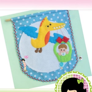 Boy and the Dinosaur - PDF Pattern - Felt Banner - Baby, Pterodactyl, Dino, Nursery, Sewing Project