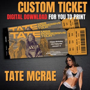 Personalisierte TATE MCRAE Miss Possessive Konzert World Tour bearbeitbares Ticket Geschenk druckbare DIGITAL Download Souvenir Sammlerkarte
