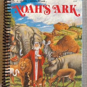 May include: A Little Golden Book titled "Noah's Ark" with colorful illustrations of animals, Noah, and the ark. The book cover features a bright blue sky with white clouds, a green grassy field, and a brown wooden ark.