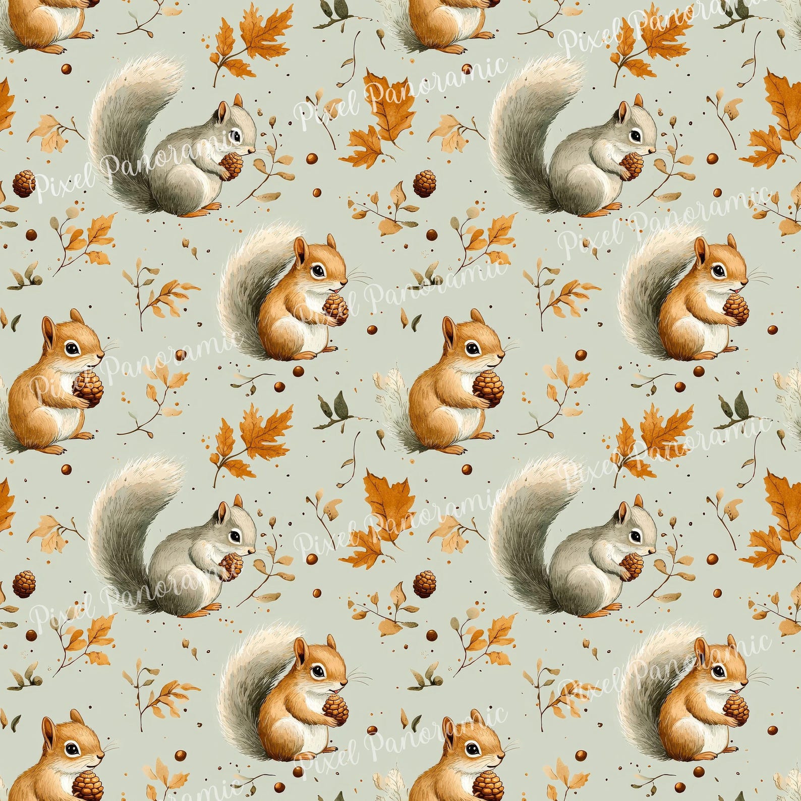 Adorable Squirrels and Acorns Seamless Pattern | Cute Autumn Design for ...