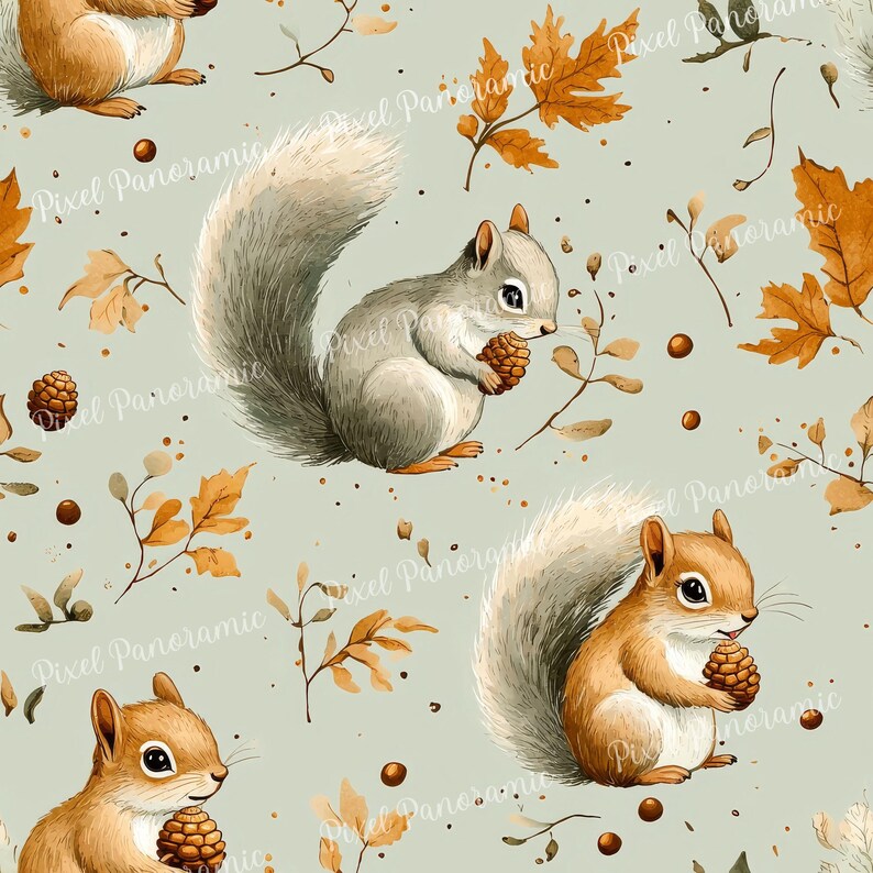 Adorable Squirrels and Acorns Seamless Pattern | Cute Autumn Design for ...