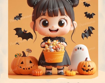 Girl Vampire Clipart: Halloween Candies PNG (Digital Download)
