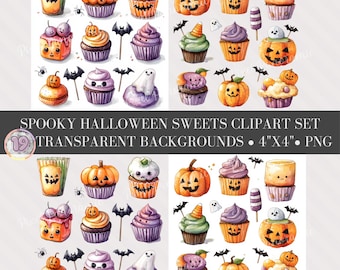 Halloween Sweets Clipart Set: Spooky Treats Art (PNG, Instant Download)