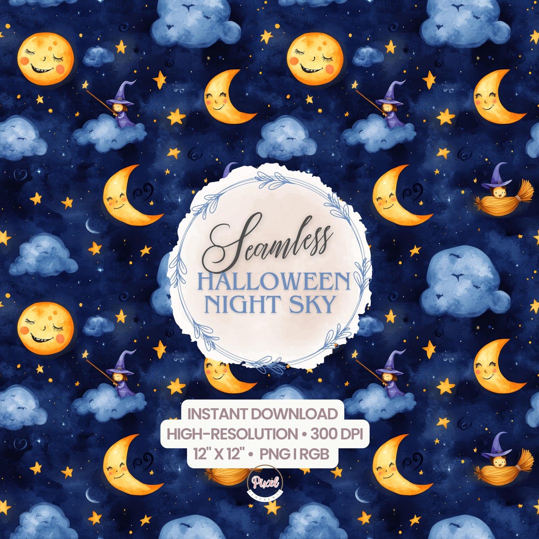 Halloween Night Sky Seamless Pattern: Starry Digital Paper (PNG File 12x12  Inches, 300 DPI) - Etsy, image size:1080x1080