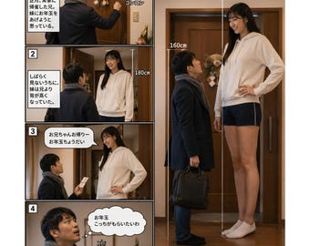 Height Difference Comedy – Returning Home for New Year, Little Brother Gives Otoshidama but His Tall Sister Has Outgrown Him