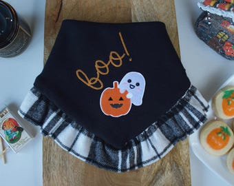 Bandana para perro de Halloween / Bandana de fantasma y calabaza / Bandana con volantes para niña / Accesorio para perro lindo y espeluznante / Bandana bordada para mascota para Halloween