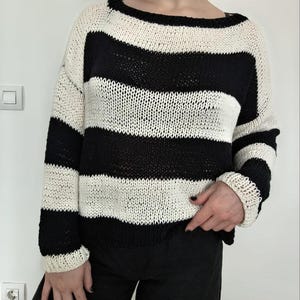 Loose unisex knitted striped cotton sweater