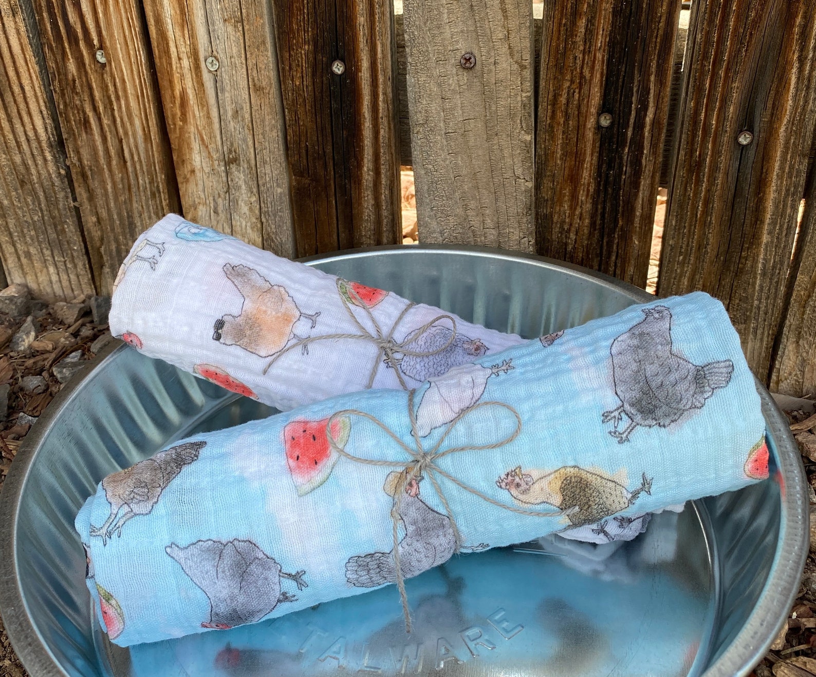 Summer Chickens Organic Cotton Gauze Baby Blanket Blue Etsy