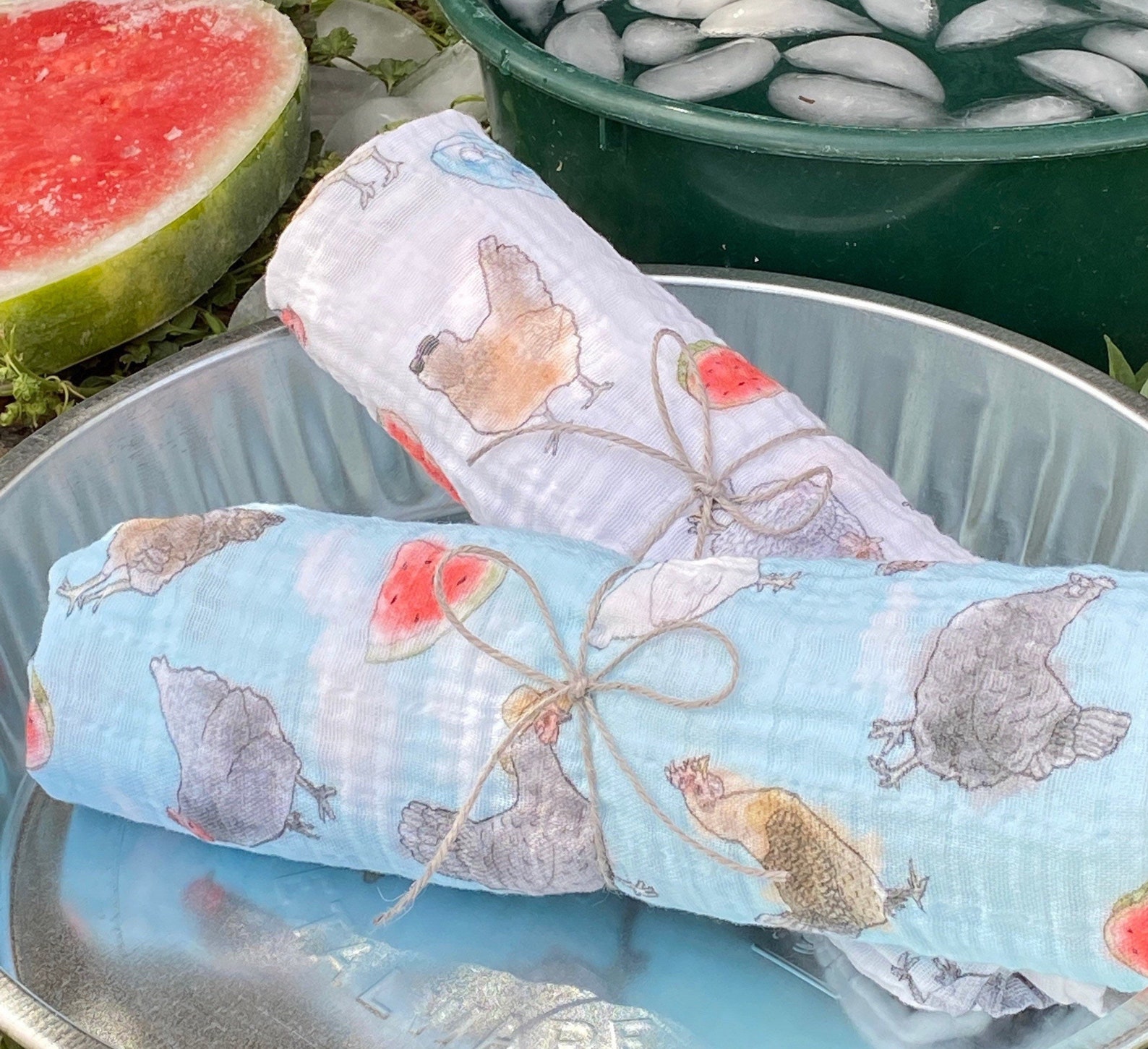 Summer Chickens Organic Cotton Gauze Baby Blanket Blue Etsy