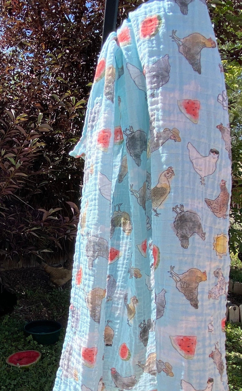 Summer Chickens Organic Cotton Gauze Baby Blanket Blue Etsy