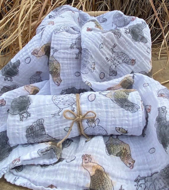 Chickens Organic Cotton Gauze Baby Blanket Etsy Israel