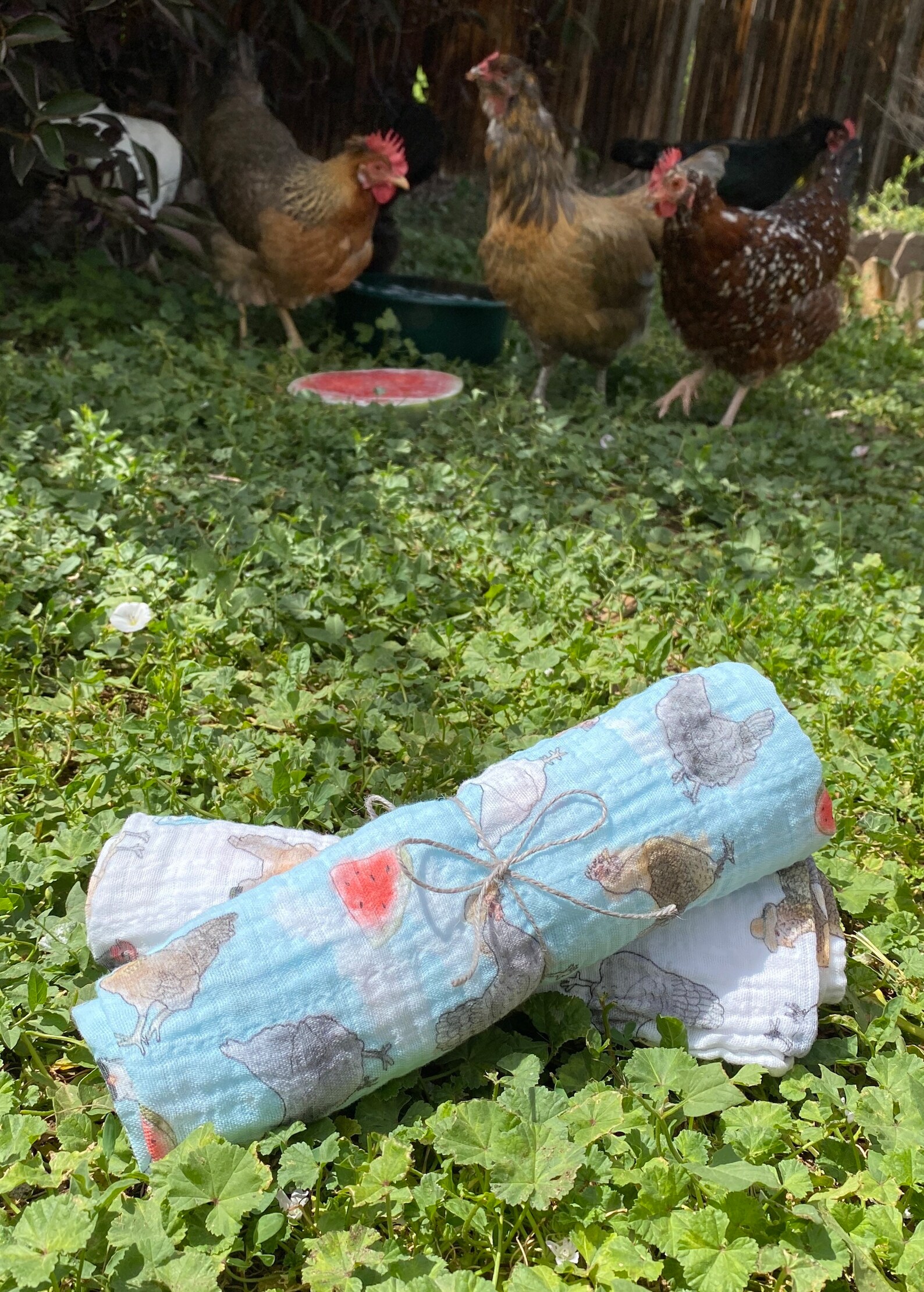 Summer Chickens Organic Cotton Gauze Baby Blanket Blue Etsy