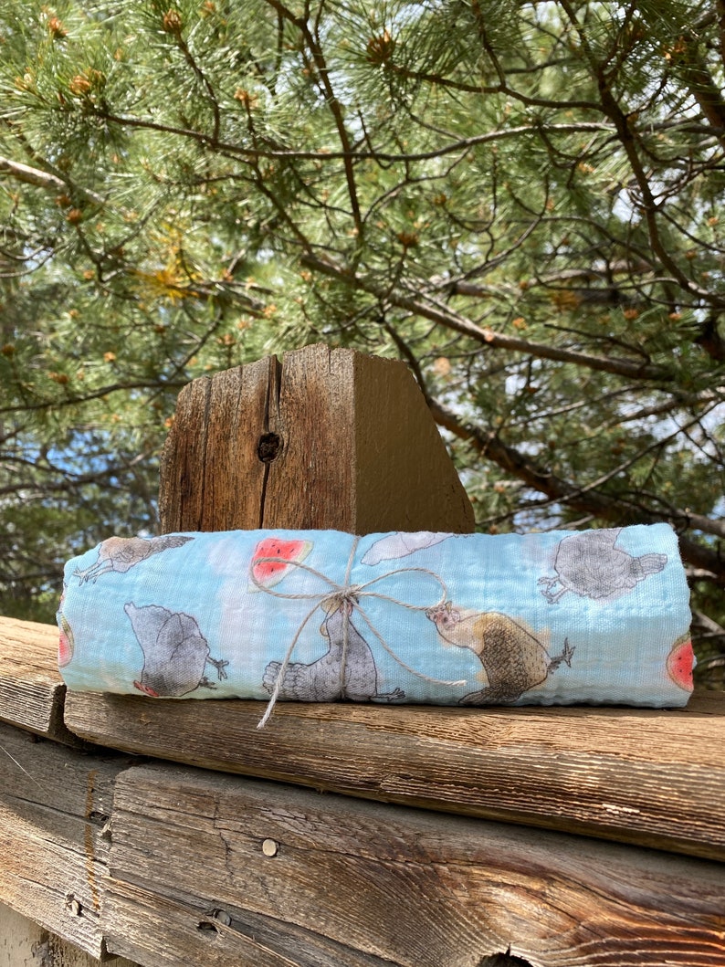 Summer Chickens Organic Cotton Gauze Baby Blanket Blue Etsy