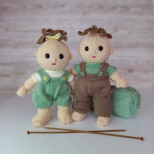 Dungarees set for Betsy and Ben baby dolls instant download knitting pattern