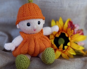 Halloween Pumpkin costume for Betsy and Ben baby dolls printed knitting pattern