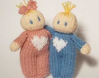 Love hearts, Bitsy Babies,doll  knitting pattern Instant Download