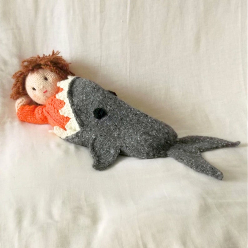 Dolls blanket Printed knitting Pattern Shark attack