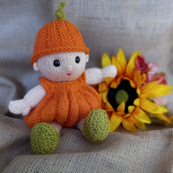 Halloween Pumpkin costume for Betsy and Ben baby dolls instant download knitting pattern