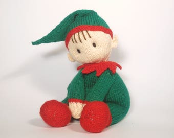 Jo-Jo Cuddle Elf, Christmas doll knitting pattern Instant download