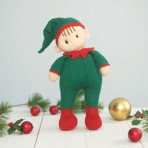 Jo-Jo Cuddle Elf, Christmas doll knitting pattern Instant download