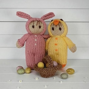 Easter Bunny and Chick Dolls Knitting Pattern Instant download