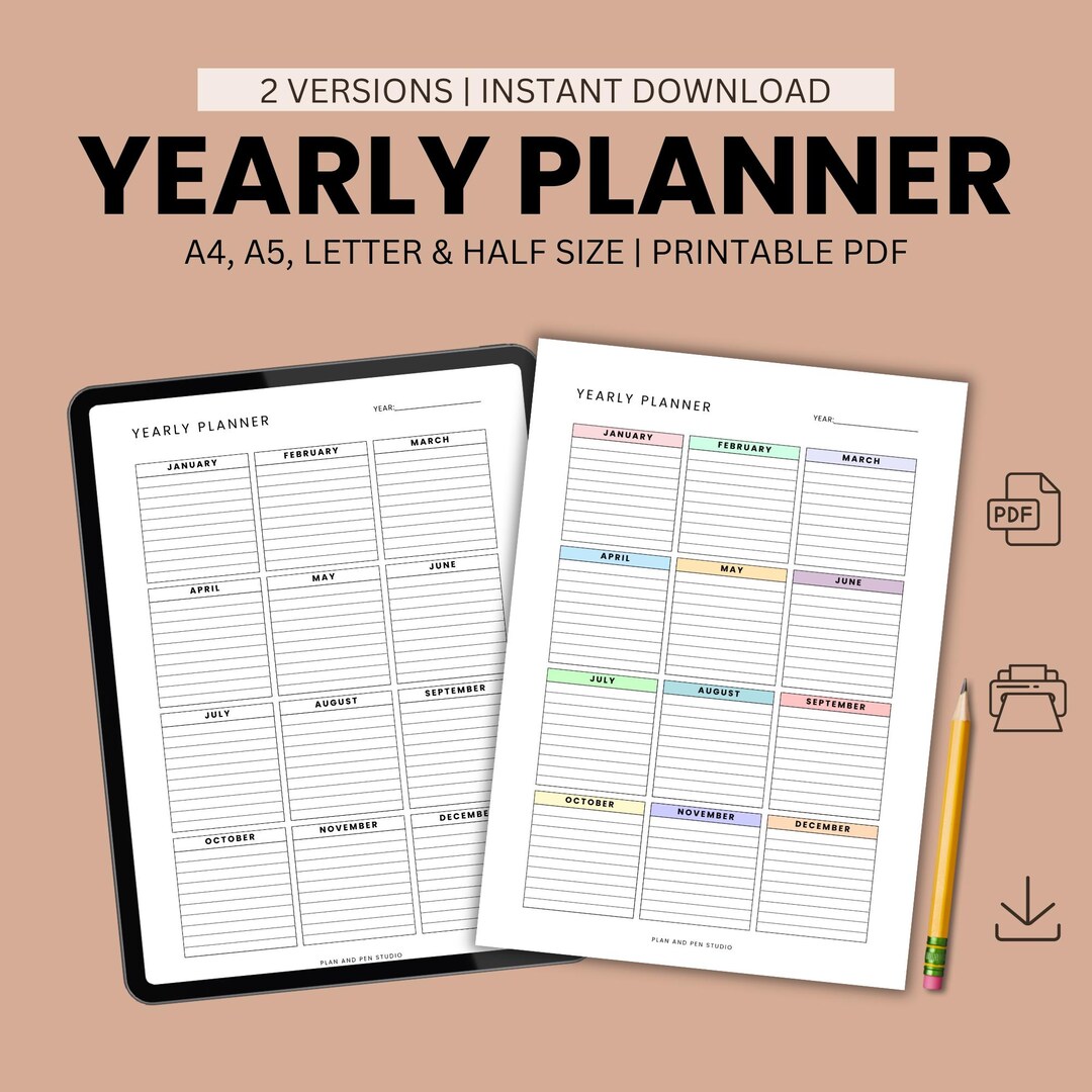 One Page Editable Annual Calendar Reusable Calendar Editable Yearly ...