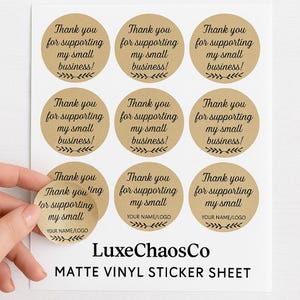 Foglio di adesivi per piccole imprese / Etichette per imballaggio Happy Mail / Vinile opaco impermeabile / Adesivi di ringraziamento per ordini / LuxeChaosCo