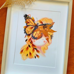 Illustration avec herbier fleurs séchée de Sanhua - Rêve de papillon doré