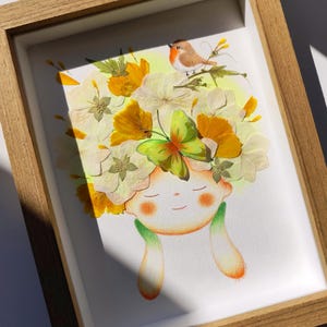 Illustration avec herbier fleurs pressées de Sanhua - Rêve de Forêt
