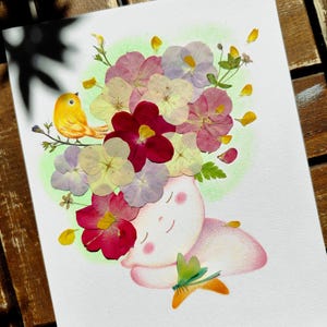 Illustration avec herbier fleurs pressées de Sanhua-Rêve au matin