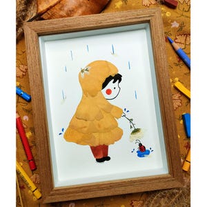 Ilustración con flores secas de herbario Sanhua - "Camina bajo la lluvia"