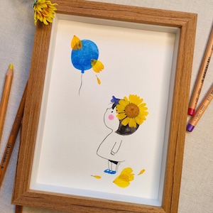 Illustration avec herbier fleurs séchée de Sanhua - Un moment avec ballon