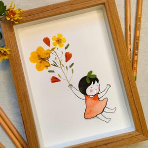 Illustration avec herbier fleurs séchée de Sanhua - Un moment avec ballon