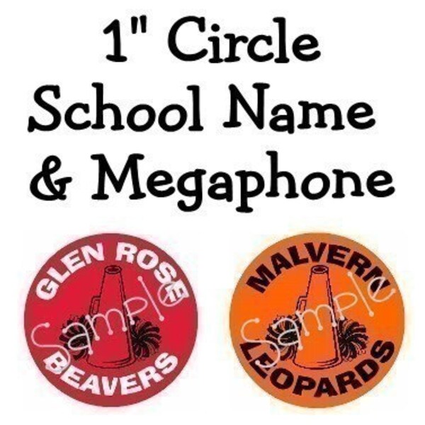 Bottle Cap School Name and Cheer Megaphone  Custom Images Choose Your School Colors