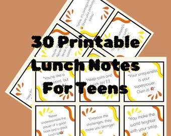 30 Motivational Lunch Notes for Teens - Digital & Printable