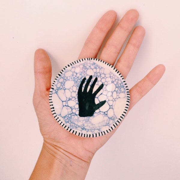 All Hands Dish: black and white and blue and stripes and bubbles 