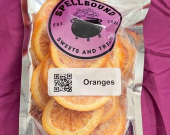 Naranjas liofilizadas en rodajas, aperitivos saludables y guarniciones para bebidas