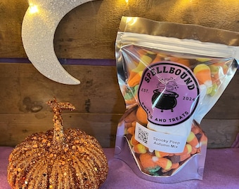 Maíz dulce otoñal con malvavisco espeluznante, golosina liofilizada para Halloween