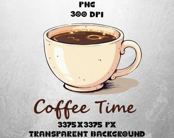 Cute Coffee Cup PNG, Transparent Background Clipart (Digital Download)